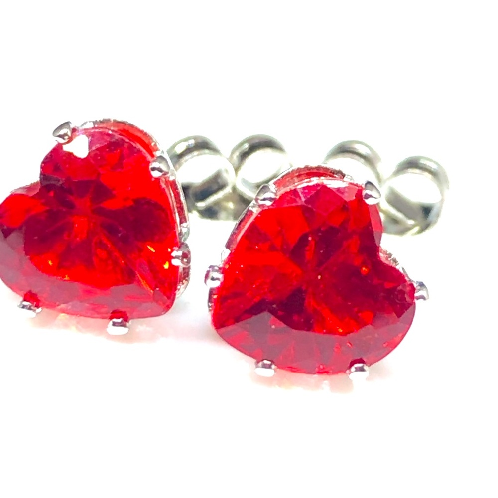 925 Lab Grown Ruby Heart Studs - image 1